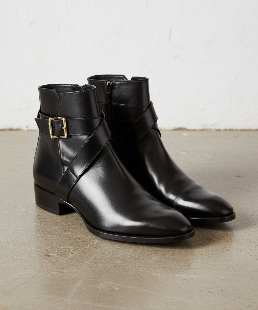 Handmade Mens Black Leather Boots, Men Black Jodhpurs Leather Boot - angle-view-showing-depth