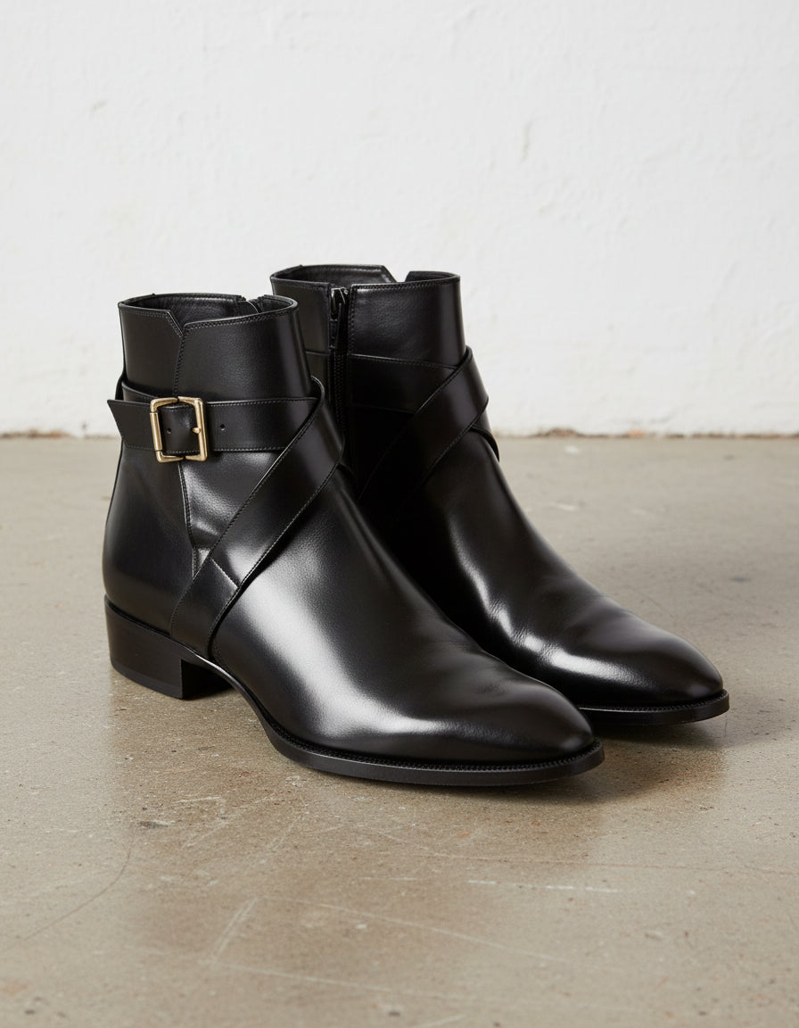 Handmade Mens Black Leather Boots, Men Black Jodhpurs Leather Boot - angle-view-showing-depth