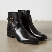 Handmade Mens Black Leather Boots, Men Black Jodhpurs Leather Boot - angle-view-showing-depth