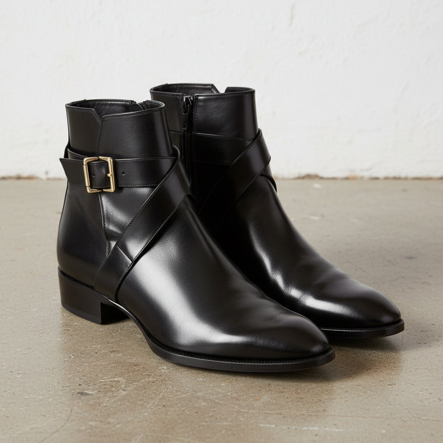 Handmade Mens Black Leather Boots, Men Black Jodhpurs Leather Boot - angle-view-showing-depth