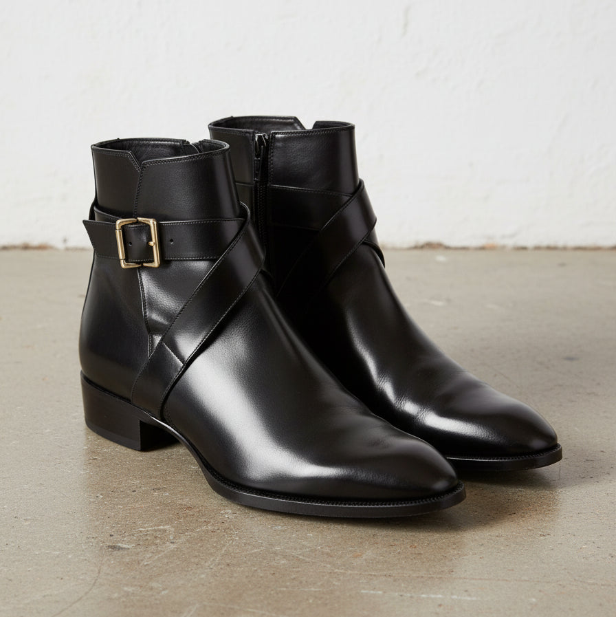 Handmade Mens Black Leather Boots, Men Black Jodhpurs Leather Boot - angle-view-showing-depth