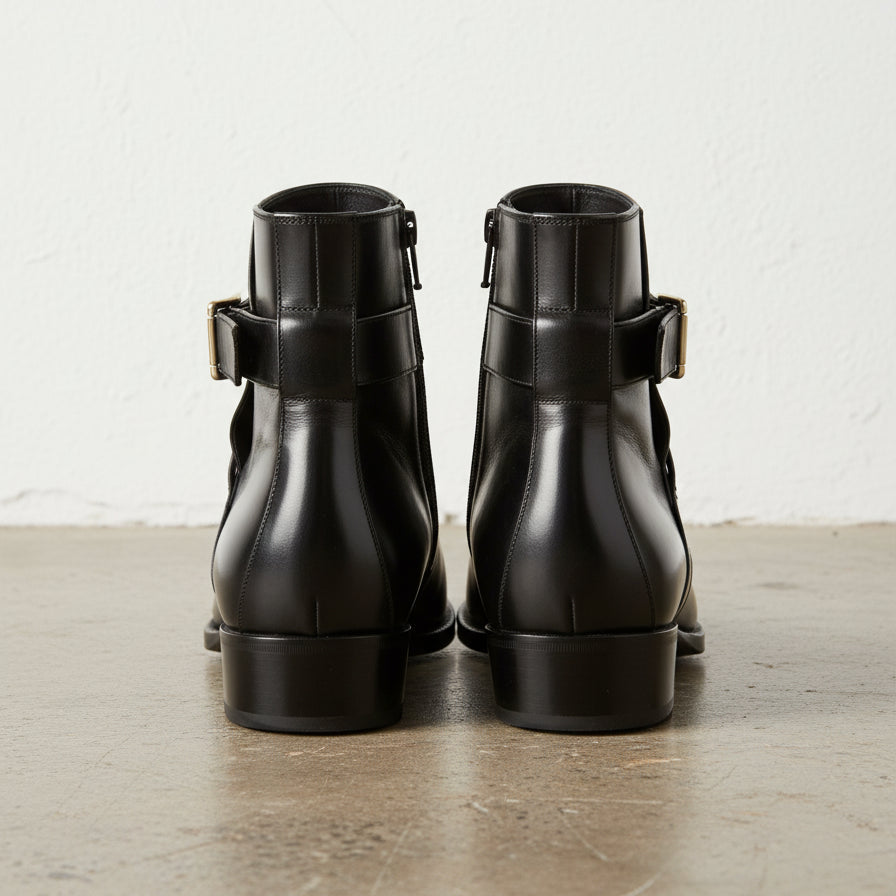 Handmade Mens Black Leather Boots, Men Black Jodhpurs Leather Boot - back-view