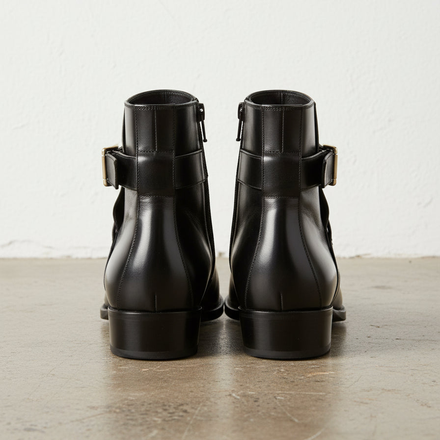 Handmade Mens Black Leather Boots, Men Black Jodhpurs Leather Boot - back-view