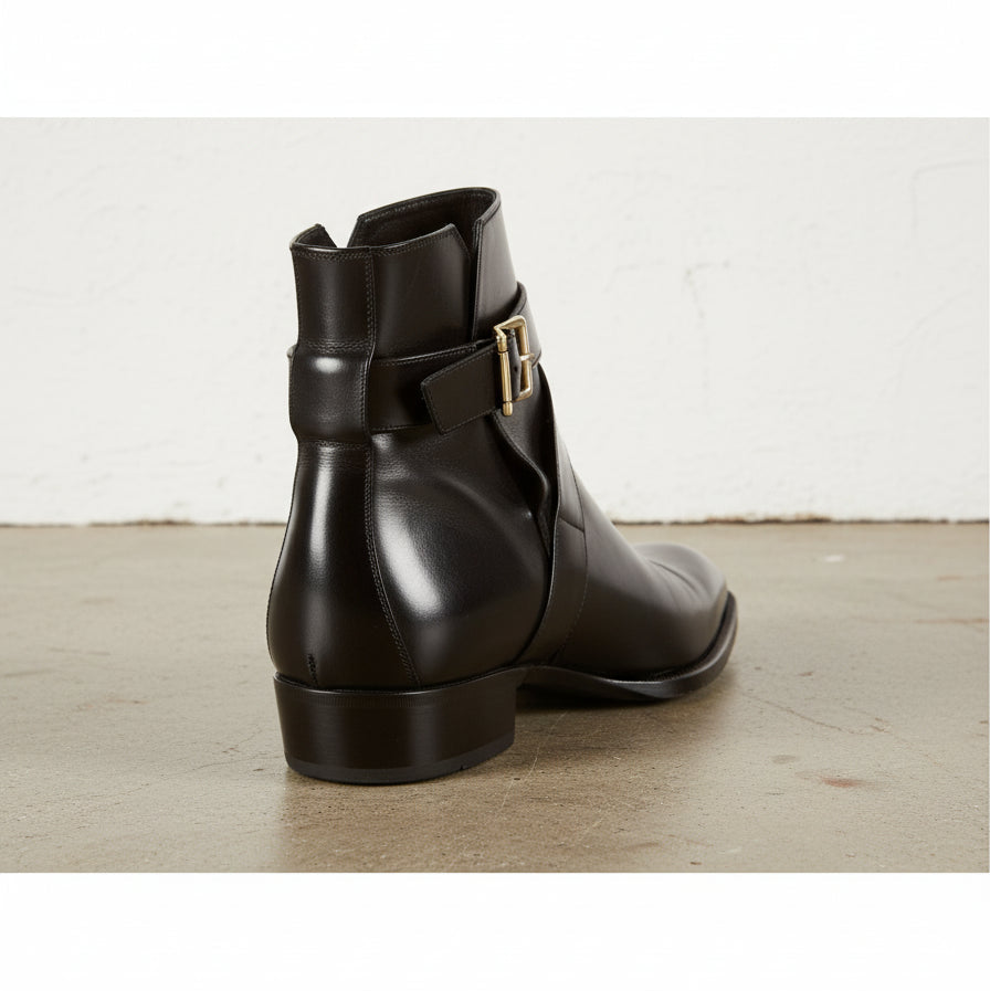 Handmade Mens Black Leather Boots, Men Black Jodhpurs Leather Boot - detail-view-showing-texture