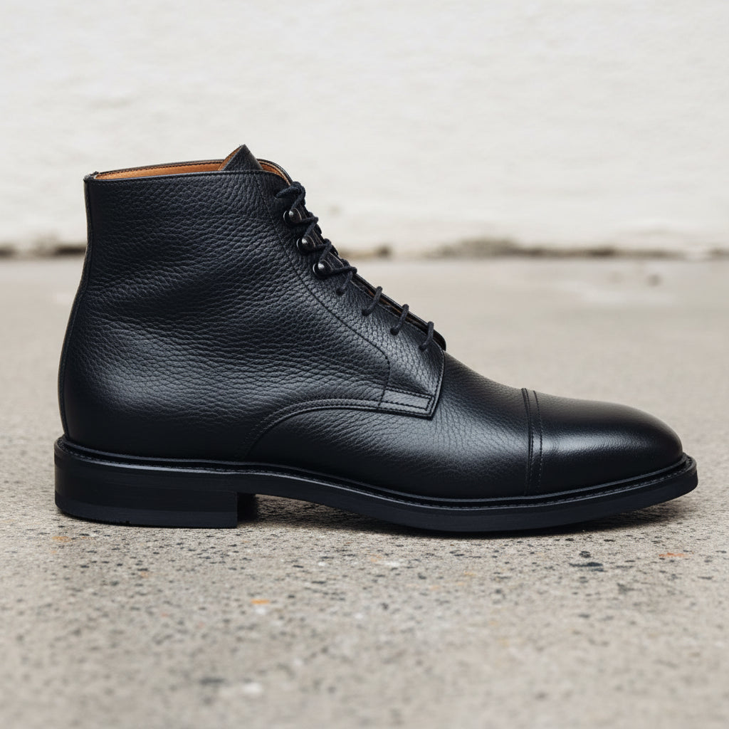 Handmade mens black leather boots, Men black leather ankle dress boots - detail-view-showing-texture