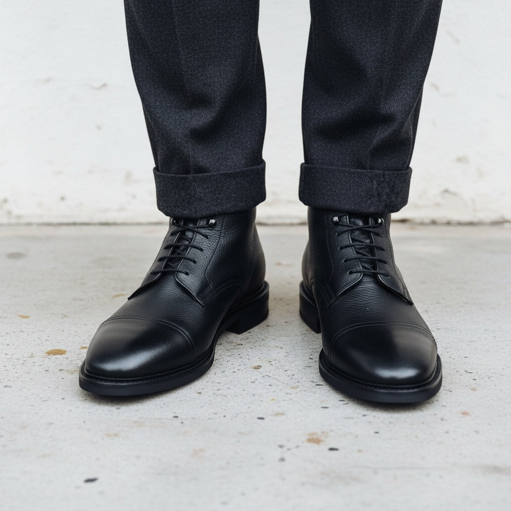 Handmade mens black leather boots, Men black leather ankle dress boots - front-view