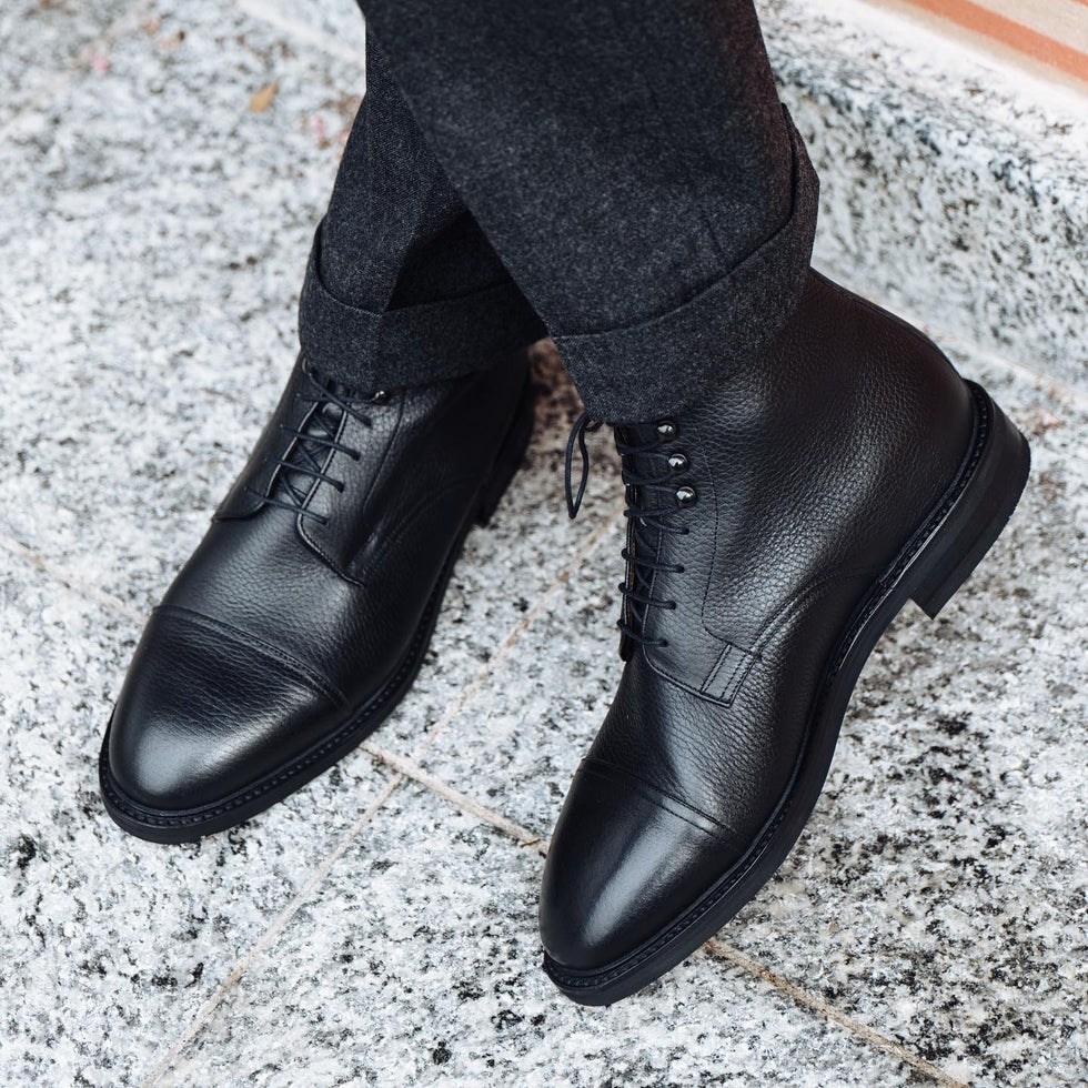 Handmade Mens Black Leather Boots, Men Black Leather Ankle Dress Boots