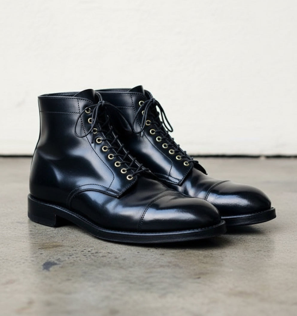 Handmade Mens Black Leather Cap toe Boots, Men black leather dress boots - 3-4-right-view