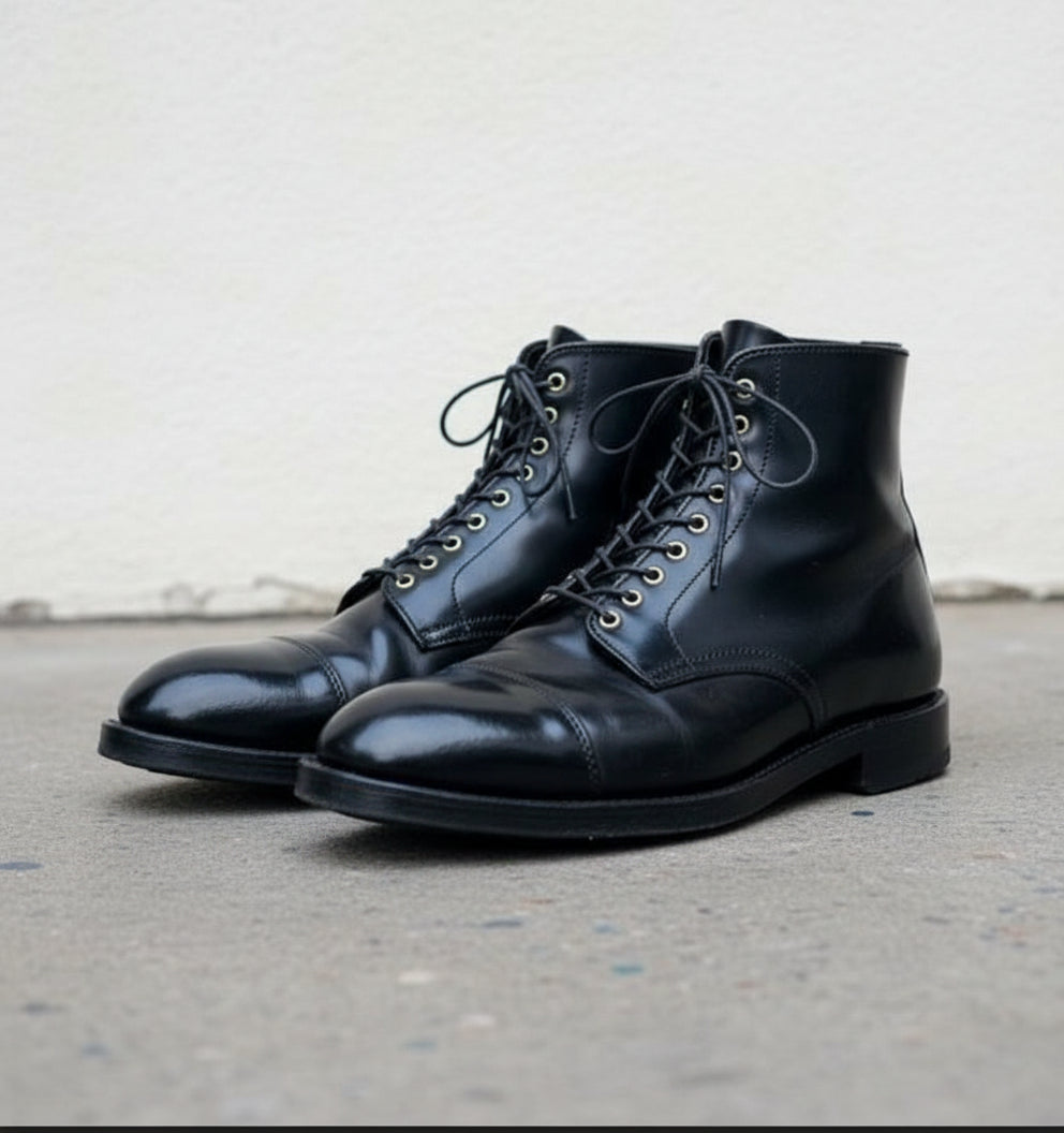 Handmade Mens Black Leather Cap toe Boots, Men black leather dress boots - angle-view-showing-depth