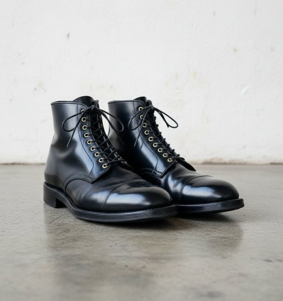 Handmade Mens Black Leather Cap toe Boots, Men black leather dress boots - front-view