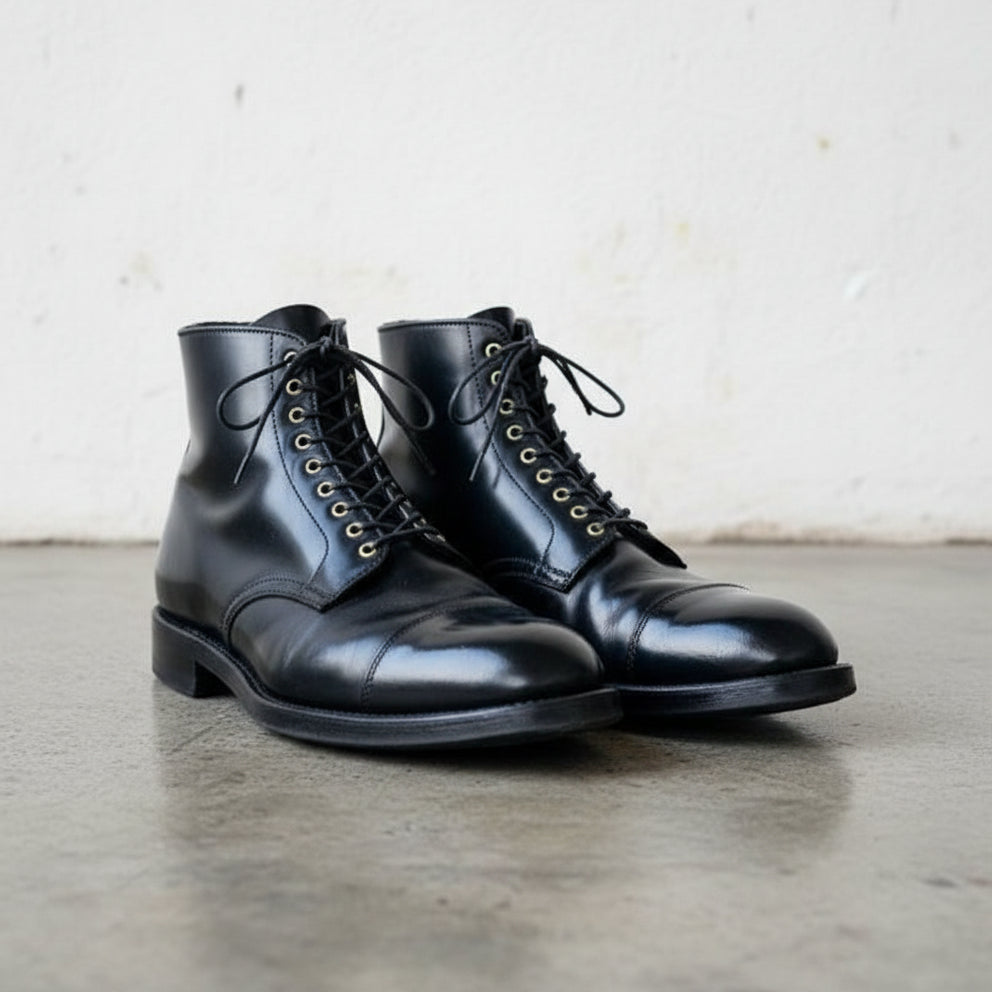 Handmade Mens Black Leather Cap toe Boots, Men black leather dress boots - front-view