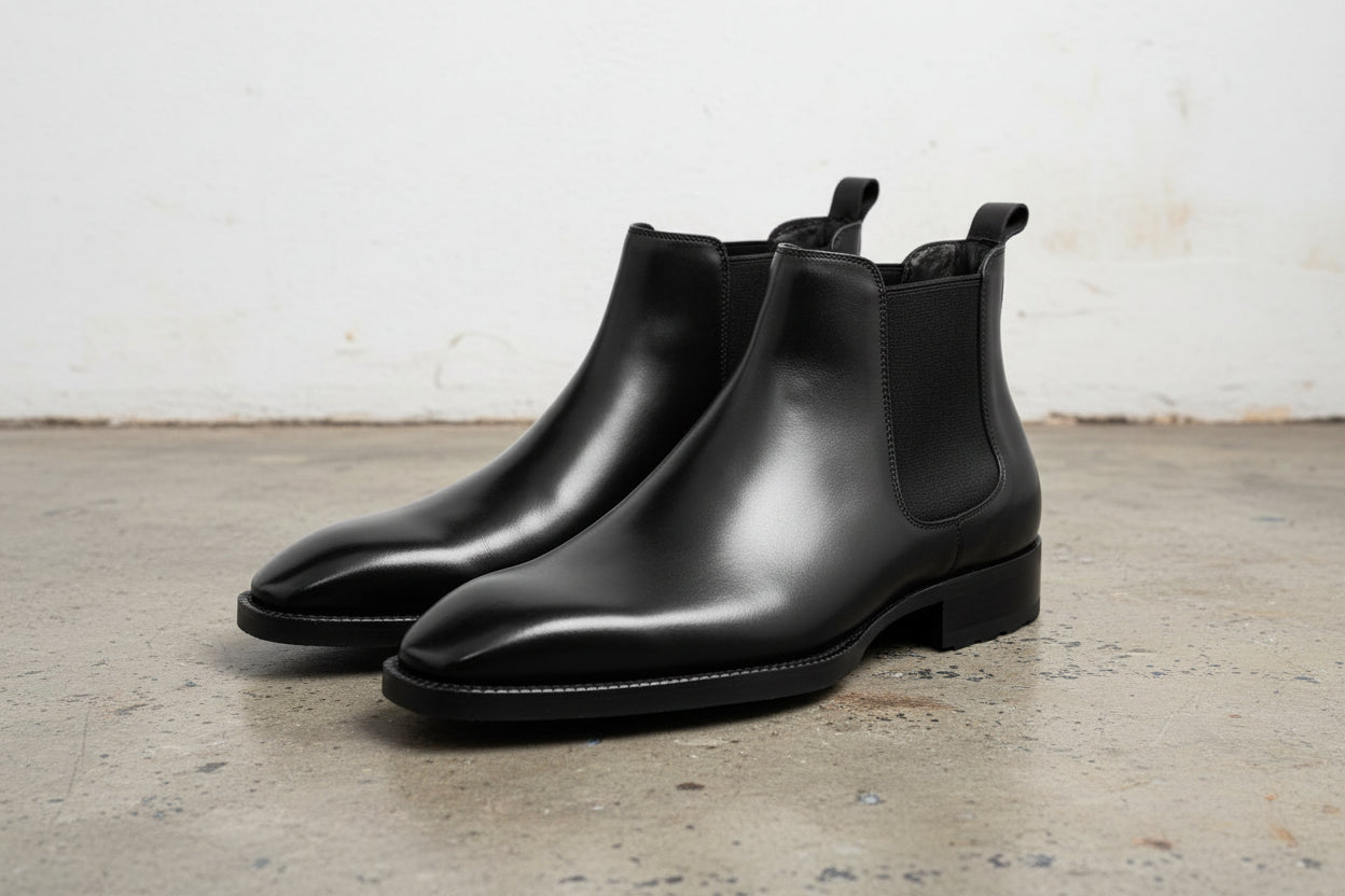 Handmade Mens black leather chelsea boots, Men dress boots, Mens ankle boot - angle-view-showing-depth