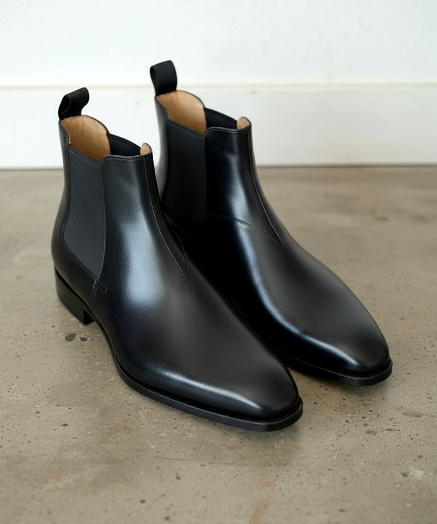 Handmade Mens black leather chelsea boots, Men dress boots, Men casual boot - angle-view-showing-depth