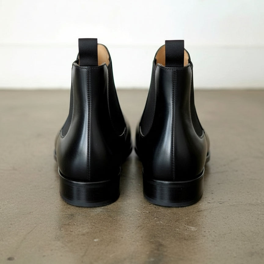 Handmade Mens black leather chelsea boots, Men dress boots, Men casual boot - back-view