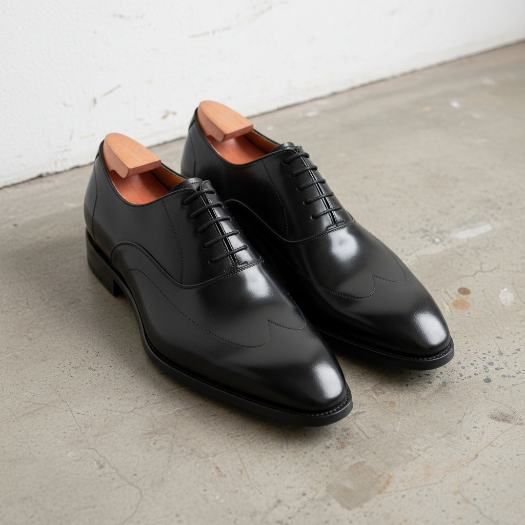 Handmade Mens black leather dress shoes, Tuxedo shoes for men, Gift for him - angle-view-showing-depth