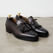 Handmade Mens black Leather fringe dress shoes moccasins, Shoes for men - 3-4-right-view