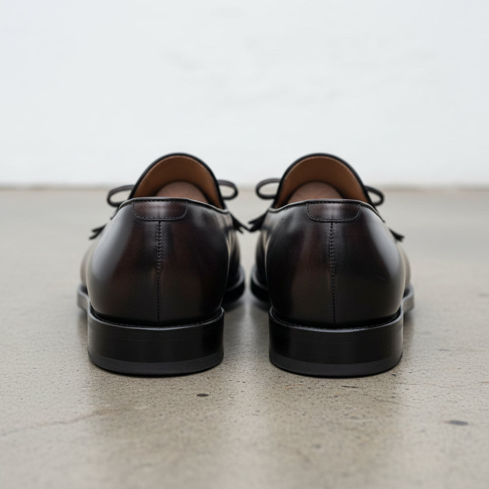 Handmade Mens black Leather fringe dress shoes moccasins, Shoes for men - back-view
