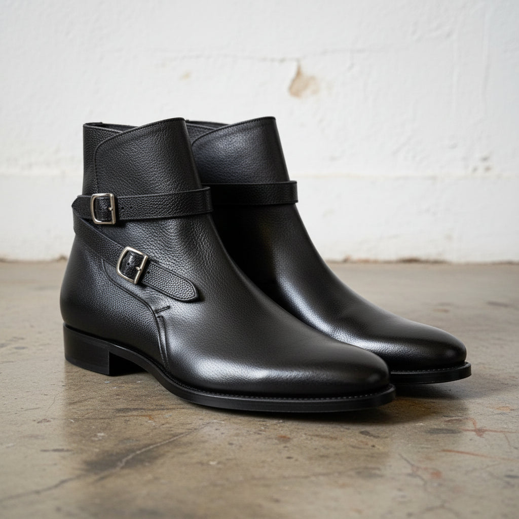 Handmade Mens Black Leather Jodhpurs boots, Men black monk strap ankle boot - angle-view-showing-depth