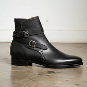 Handmade Mens Black Leather Jodhpurs boots, Men black monk strap ankle boot - detail-view-showing-texture