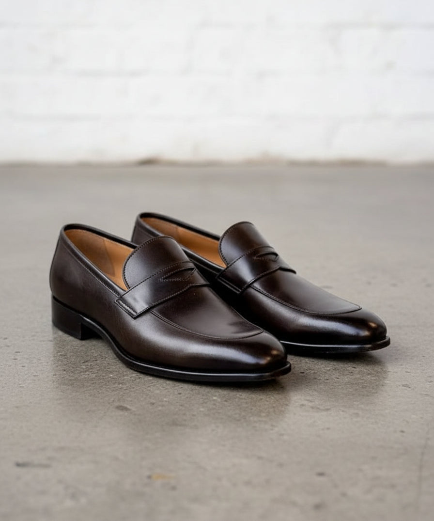 Handmade Mens black leather loafer moccasins, Mens leather slip ons shoes - 3-4-right-view