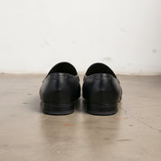 Handmade Mens black leather loafer moccasins, Mens dress leather shoes - back-view