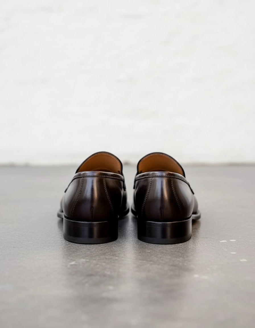 Handmade Mens black leather loafer moccasins, Mens leather slip ons shoes - back-view