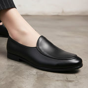 Handmade Mens black leather loafer moccasins, Mens dress leather shoes - detail-view-showing-texture