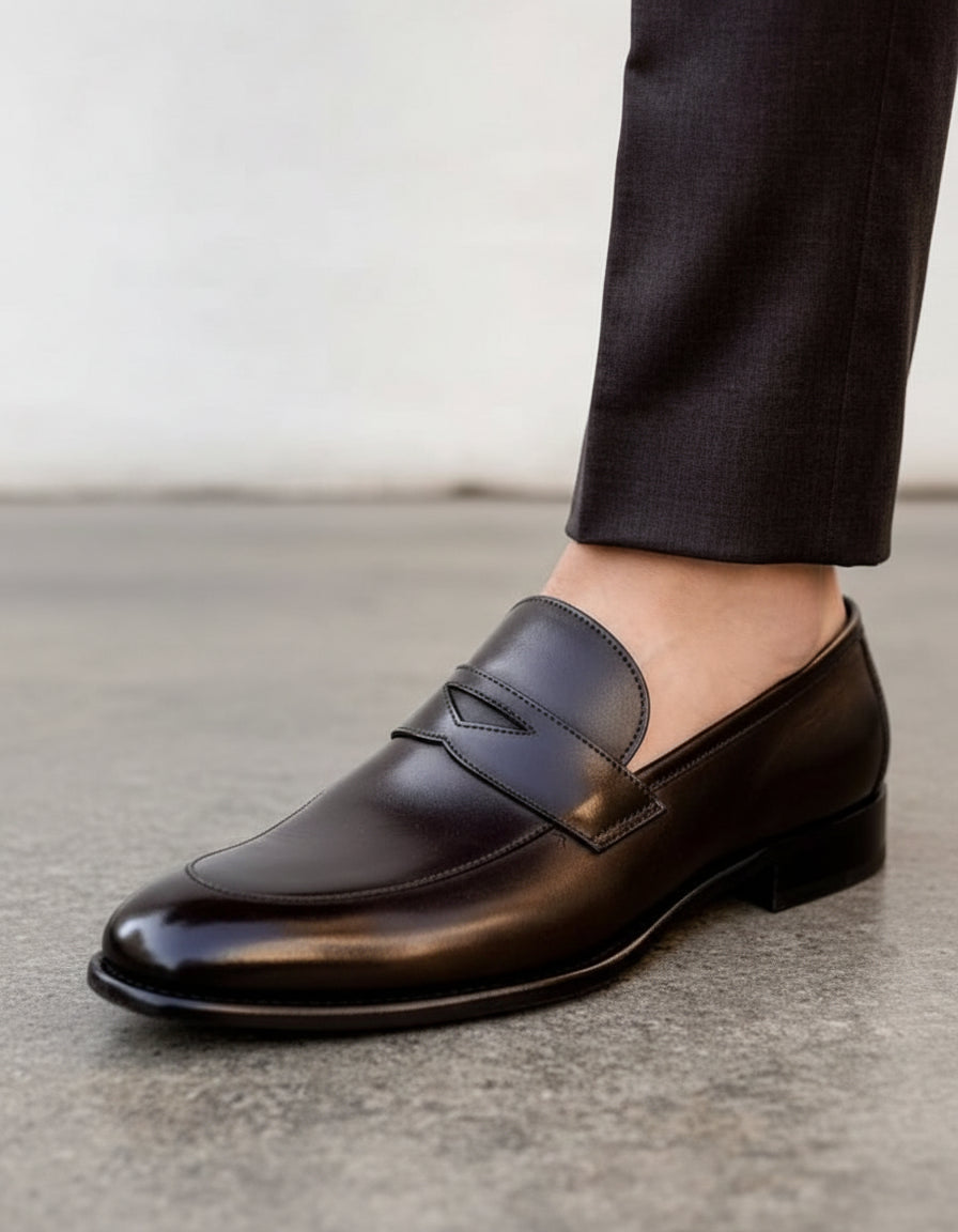 Handmade Mens black leather loafer moccasins, Mens leather slip ons shoes - detail-view-showing-texture