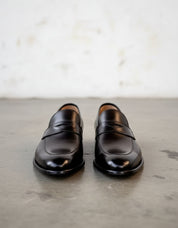 Handmade Mens black leather loafer moccasins, Mens leather slip ons shoes - front-view