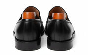 Handmade Mens Black leather moccasins, Black dress shoes for mens - back-view