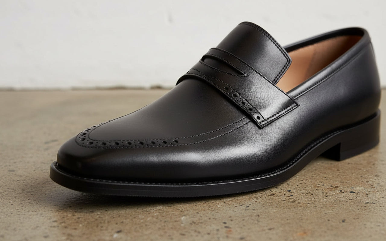 Handmade Mens Black leather moccasins, Black dress shoes for mens - detail-view-showing-texture