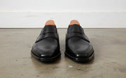 Handmade Mens Black leather moccasins, Black dress shoes for mens - front-view