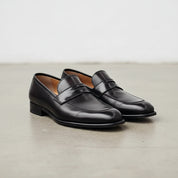 Handmade Mens black leather moccasins, Men leather casual shoes - angle-view-showing-depth