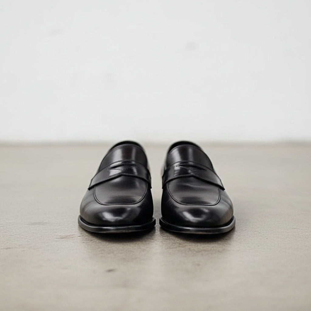 Handmade Mens black leather moccasins, Men leather casual shoes - front-view