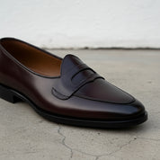 Handmade Mens Black Leather Moccasins Shoes, Men Leather penny Loafer - detail-view-showing-texture