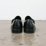 Handmade Mens black leather monk shoes, black Mens buckle dress shoes - back-view