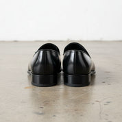 Handmade Mens black leather tsseled moccasins, Mens dress leather shoes - back-view