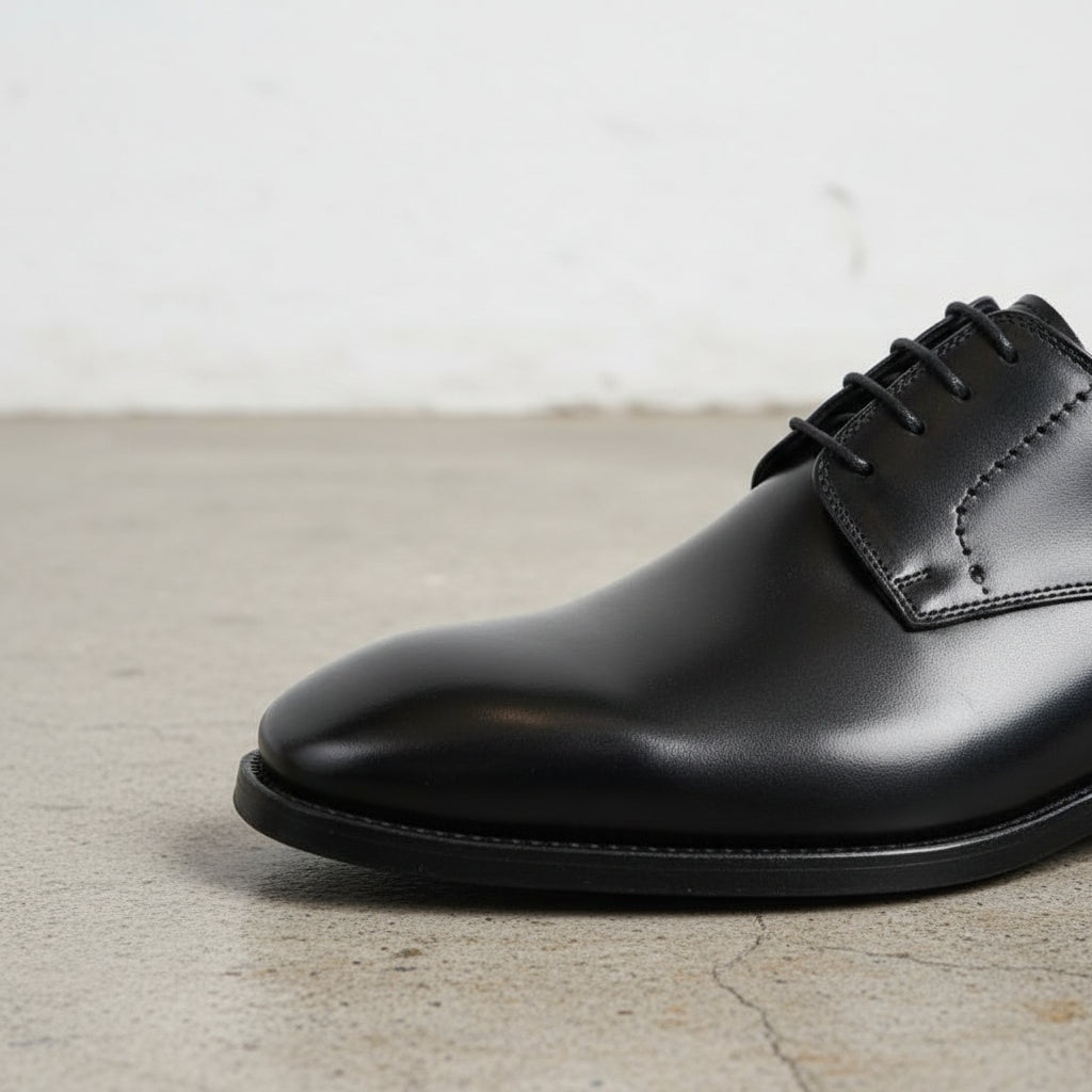 Handmade Mens black Oxford dress shoes, Men black leather derby shoes - detail-view-showing-texture
