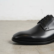 Handmade Mens black Oxford dress shoes, Men black leather derby shoes - detail-view-showing-texture