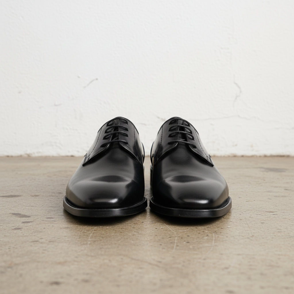 Handmade Mens black Oxford dress shoes, Men black leather derby shoes - front-view