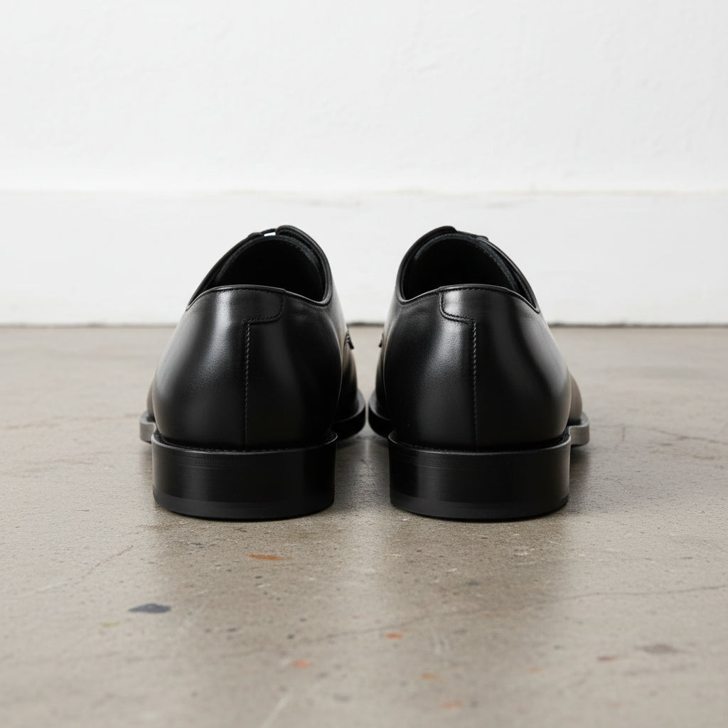 Handmade Mens black oxfords leather shoes, Men black tuxedo shoes - back-view