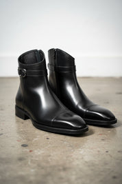 Handmade Mens Black side zip real leather ankle boots, Men dress boot - angle-view-showing-depth