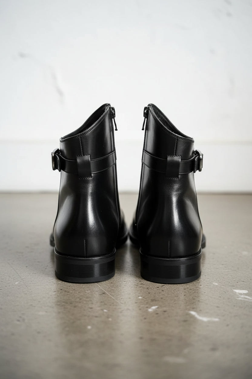 Handmade Mens Black side zip real leather ankle boots, Men dress boot - back-view