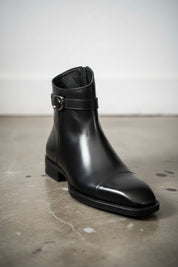 Handmade Mens Black side zip real leather ankle boots, Men dress boot - detail-view-showing-texture