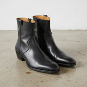 Handmade Men's Black Side Zipper Ankle Boot,