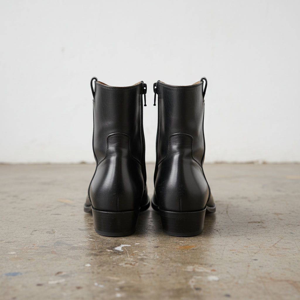 Handmade Men's Black Side Zipper Ankle Boot,