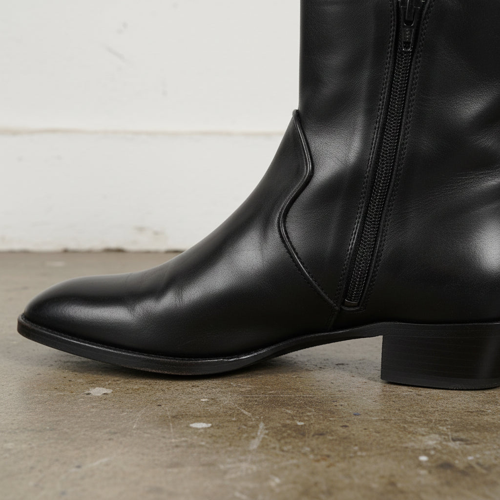 Handmade Men's Black Side Zipper Ankle Boot,