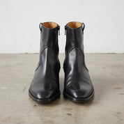 Handmade Men's Black Side Zipper Ankle Boot,