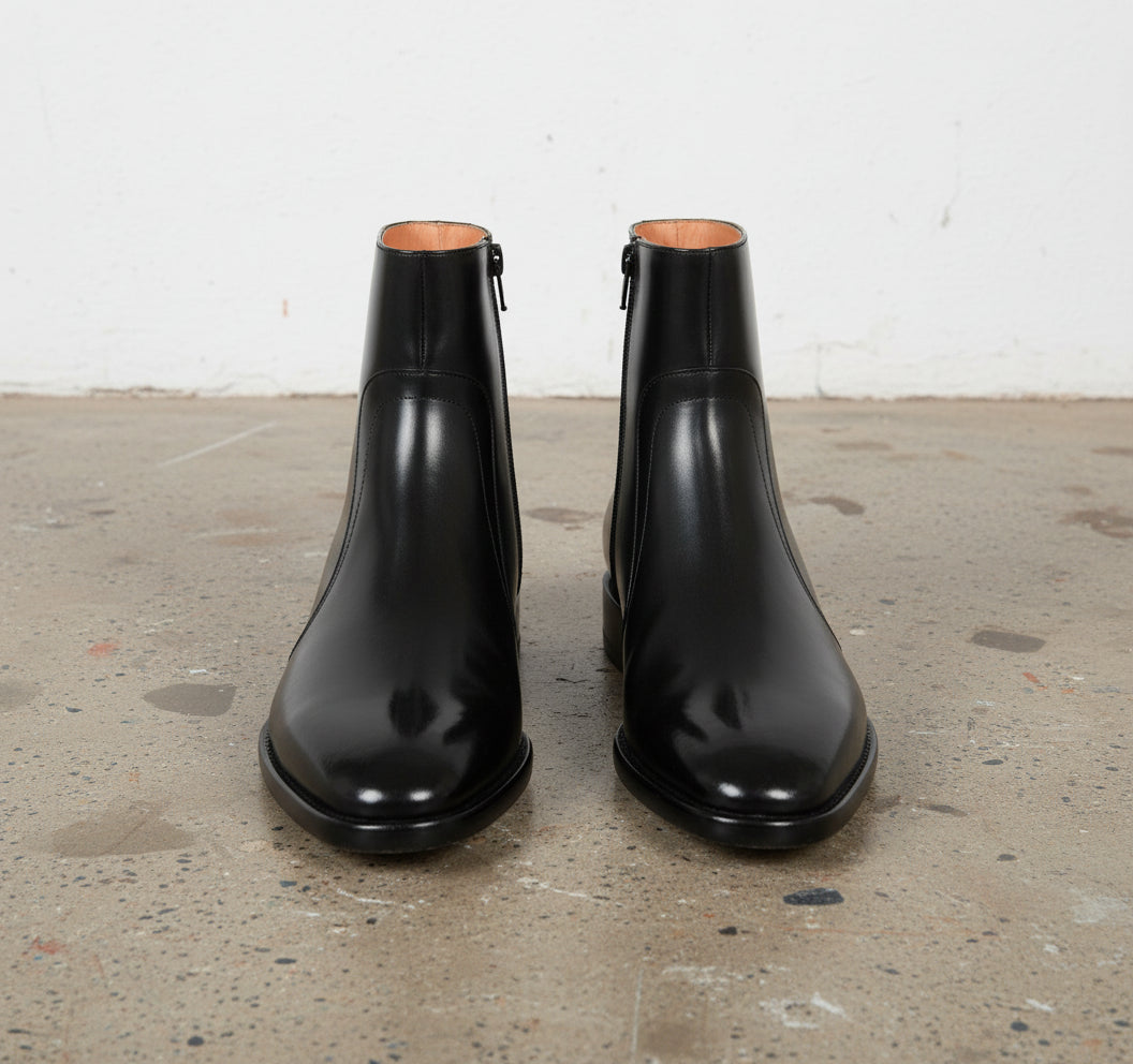 Handmade Mens black side zipper ankle boots, Men dress boot, Men zip boot - front-view