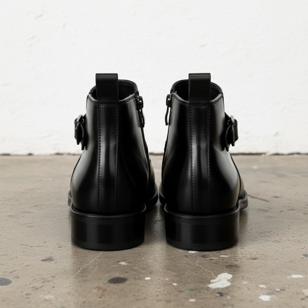 Handmade Mens Black side zipper style boots, Men leather Jodhpurs boot - back-view